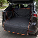 Waterproof car trunk mat, orange edge, empty trunk view 2