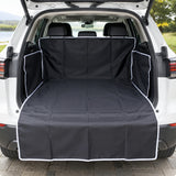 Waterproof car trunk mat, white edge, empty trunk view