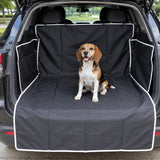 Waterproof car trunk mat, white edge, water droplets showing waterproof fabric