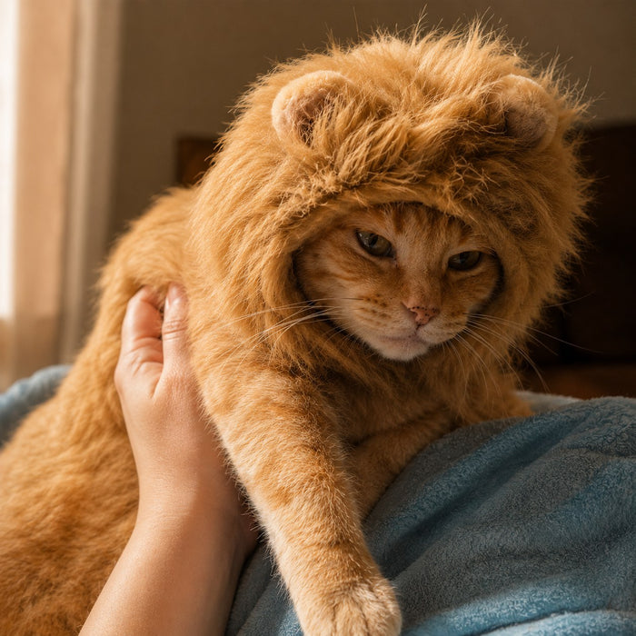 Murzik wearing a lion mane costume