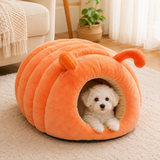 Caterpillar Pet Bed orange with puppy